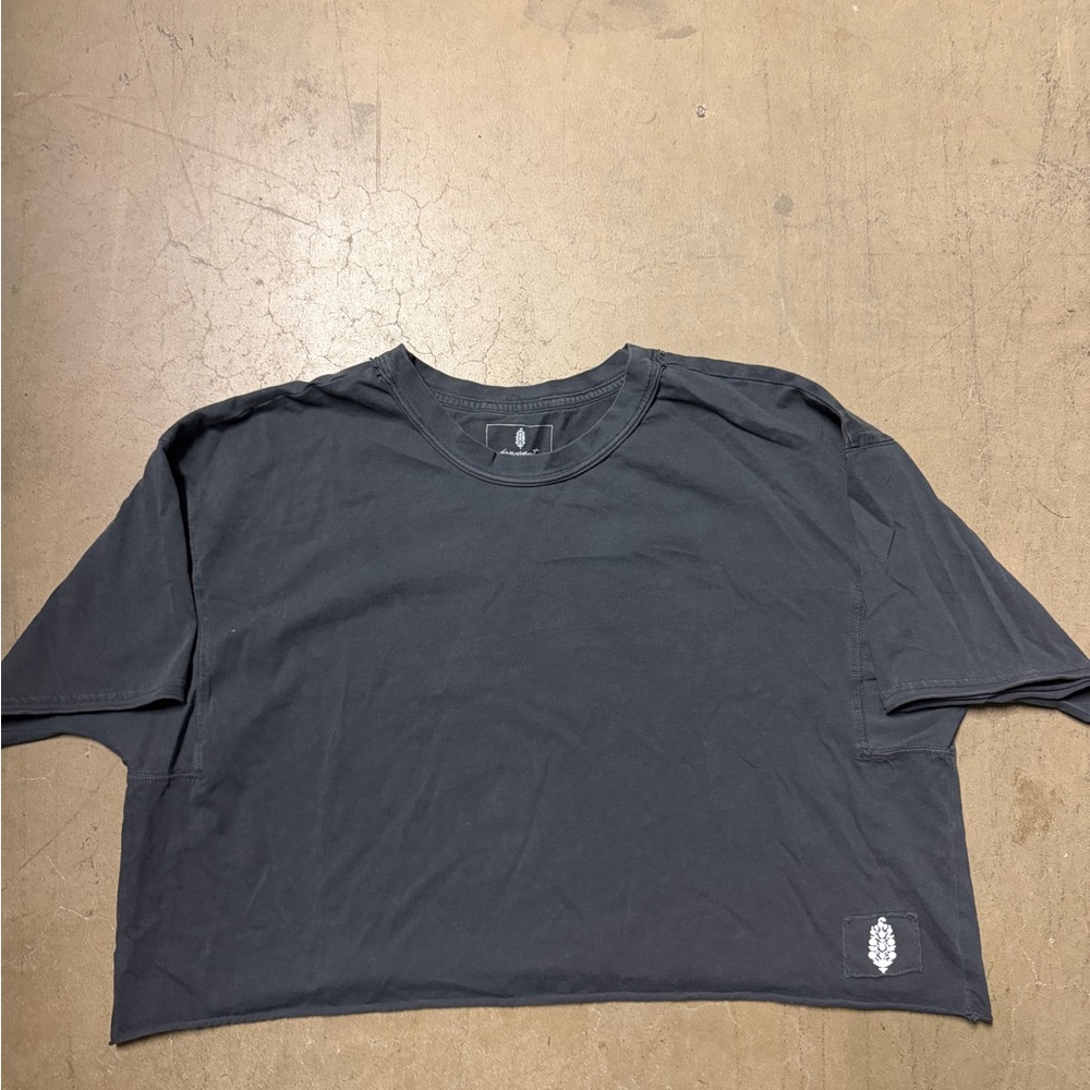 Free People Black Cropped Short Sleeve Tee